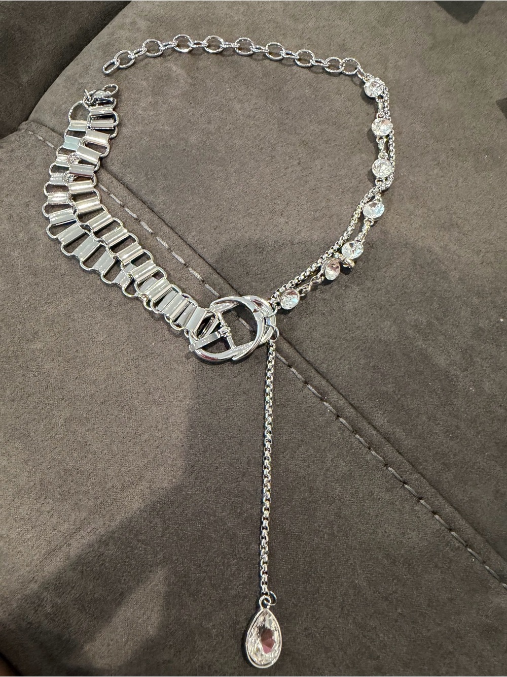 Target Silver Crystal Drop Lariat Necklace